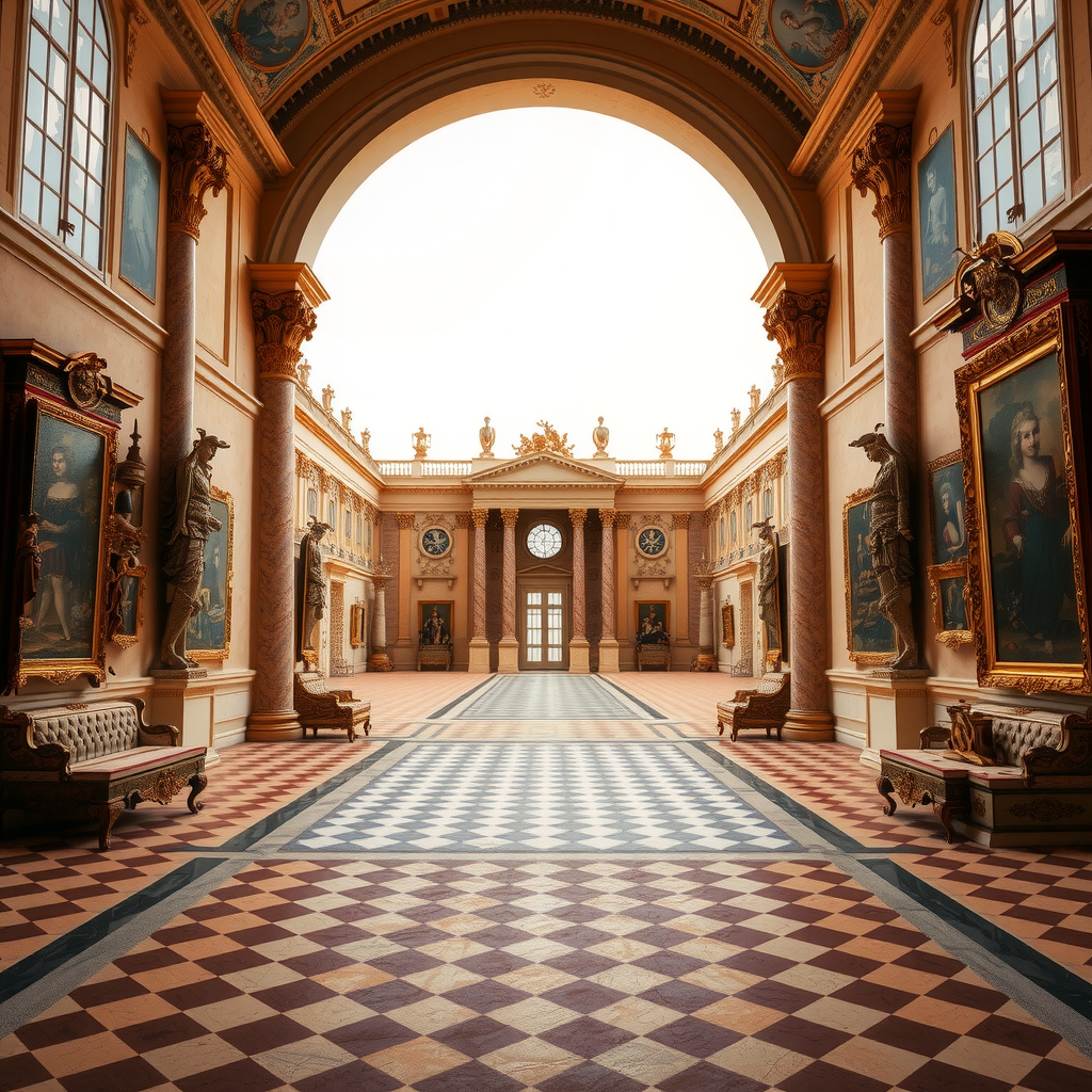 Lesser-known museums within Versailles estate including Museum of French History and Trianon palaces, showing ornate royal chambers and historical artifacts with golden baroque details